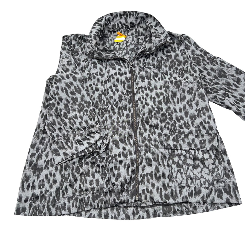 Ruby Rd. Womens Leopard‎ Print Zip-Up Jacket Size 18 Polyester Gray & Black